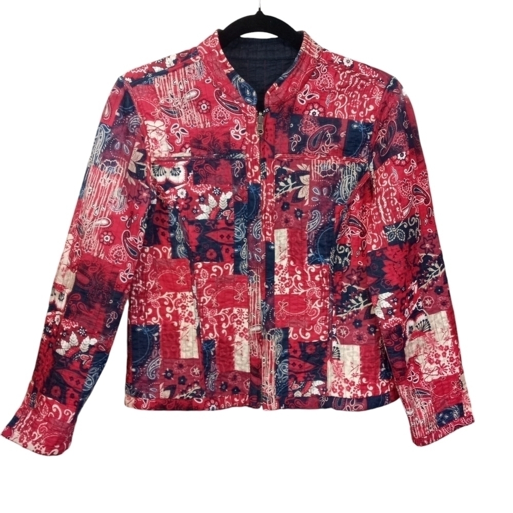 Christopher & Banks Patchwork Bandana Print Reversible Zip Up Quilted Jacket